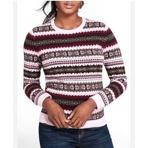 BROOKS BROTHERS Fair Isle Pink Geometric Preppy Alpine Merino Wool Sweater sz XS